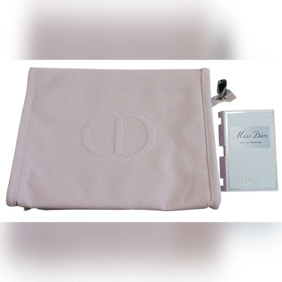 Christian Dior Light Pink Canvas Pouch W/ Zipper Closure And Sample Parfum. NEW - Picture 1 of 8